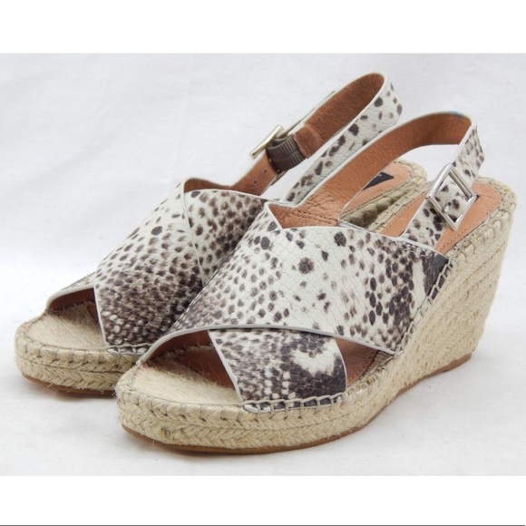 Leather Snake Print Slingback Espadrille Wedge - Picture 5 of 8